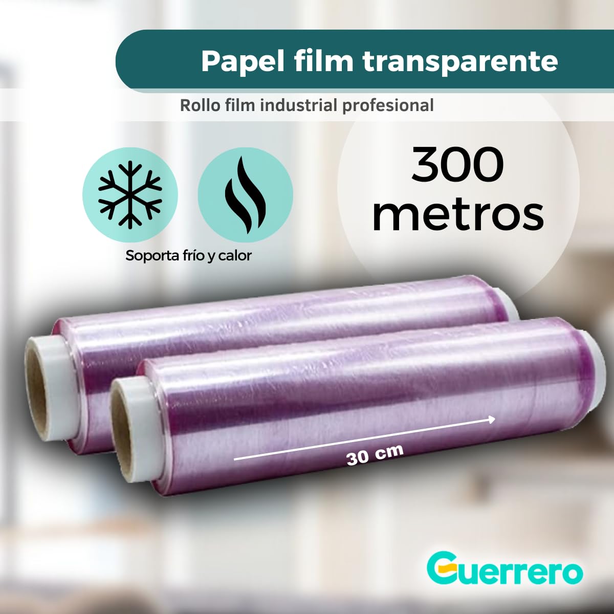 Papel Film Transparente alimentario Industrial - Rollos de Plastico Profesional para Cocina, Industria o Film Tattoo - Pack 3 Bobinas de 30x300 metros Resistente (3 Rollos)