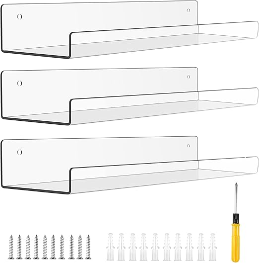 PUPPYCUTE Acrylic Shelves, 15 Inch Floating Shelves, Clear Acrylic