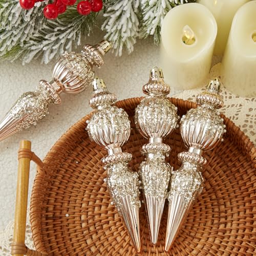 Champagne Gold Christmas Ornaments Set,6 Pack Plastic Shatterproof Christmas Ball Hanging Ornaments for Xmas Tree Decorations(6.7Inch) - image 4
