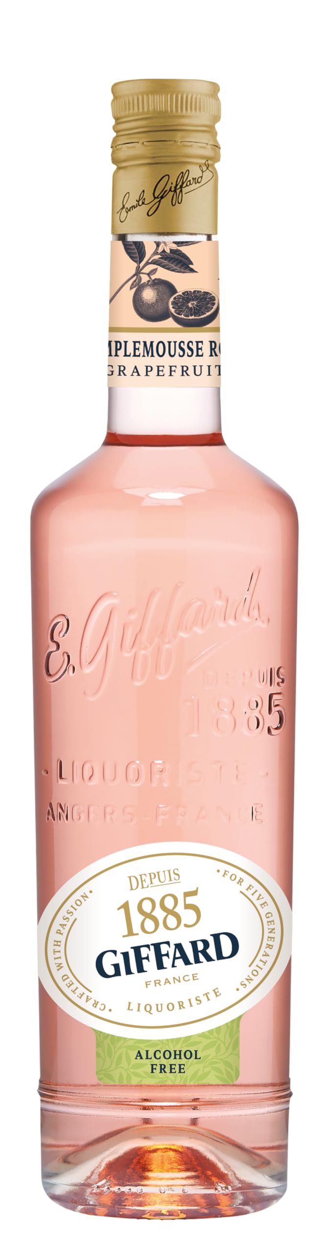 Giffard Alcohol-Free Premium Pink Grapefruit Liqueur, Perfect for non-alcholic cocktails or mixed drinks <0.5% vol, 70cl