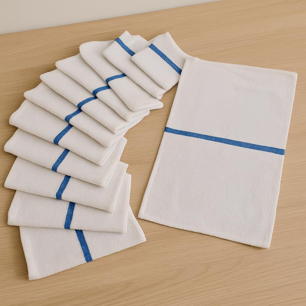 ZUPERIA Bar Mop Towels - 36 Pack (16"x19") - 100% Cotton High Absorbency Kitchen Towels – Reusable Dish Cloths, Quick-Dry Rags with Blue Stripe – Ideal for Restaurants, Cooks, Bartenders & Homes