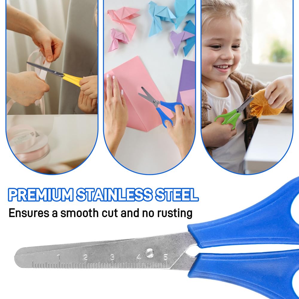 10 Pezzi Forbici Punta Arrotondata Bambini Sicurezza Forbici per Bambini con Manico Forbici Scuola con Scala cm Forbici per Mancini Bambini per Artigianato Scuola e Famiglia DIY Scrapbooking