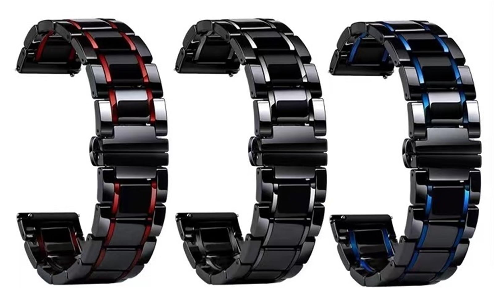 Generico Cinturino Acciaio E Ceramica, Sgancio Rapido | Compatibile Con Diametri Da 20/22 Mm, Adatto Sia Per Uso Professionale Che Sportivo, Per Uomini E Donne (Black Red 20mm)