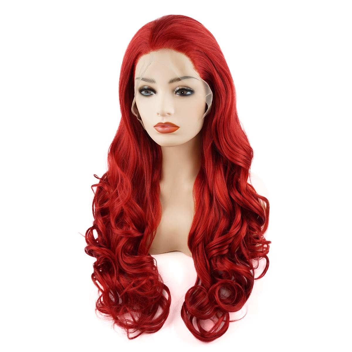 Hair Wavy Long 26inch Red Heavy Density Realistic Synthetic Lace Front Wigs