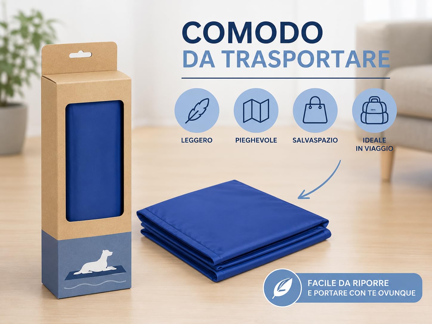 Tappetino Rinfrescante per Cani e Gatti in Gel 65x50 cm - Tappeto Refrigerante Autorefrigerante - Materassino Estivo Blu per Cuccia Divano e Auto - Pieghevole e Impermeabile - Antigraffio (65x50 cm)