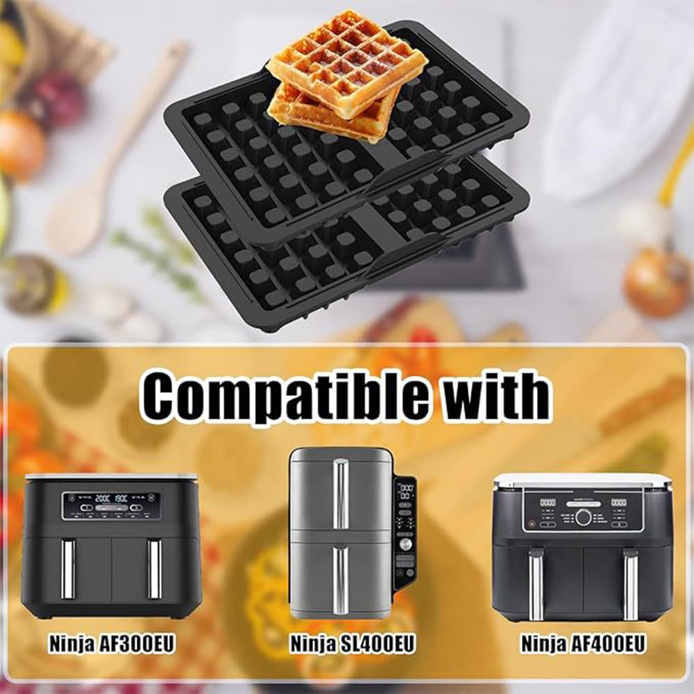 Air Fryer Waffle Maker Insert, Non-Stick Silicone Mould, Compatible with AF300EU, AF400EU, AF451EU, SL400EU, AF500DE, Easy Clean & Stackable, Durable & Reusable, 230°C Heat Resistant