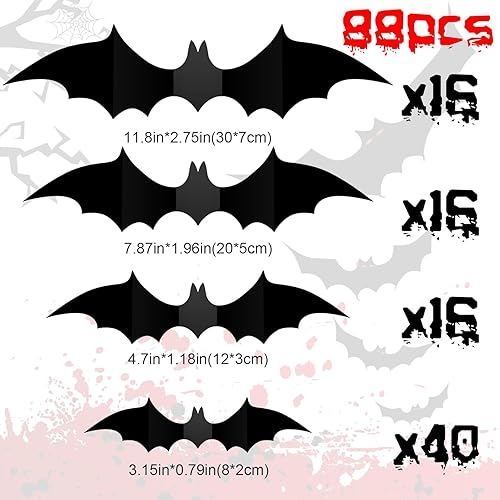 Miniatura 2 de Decoración de pared de murciélagos, 88 piezas de calcomanías de Halloween de murciélagos 3D, decoración de fiesta de plástico para decoración de