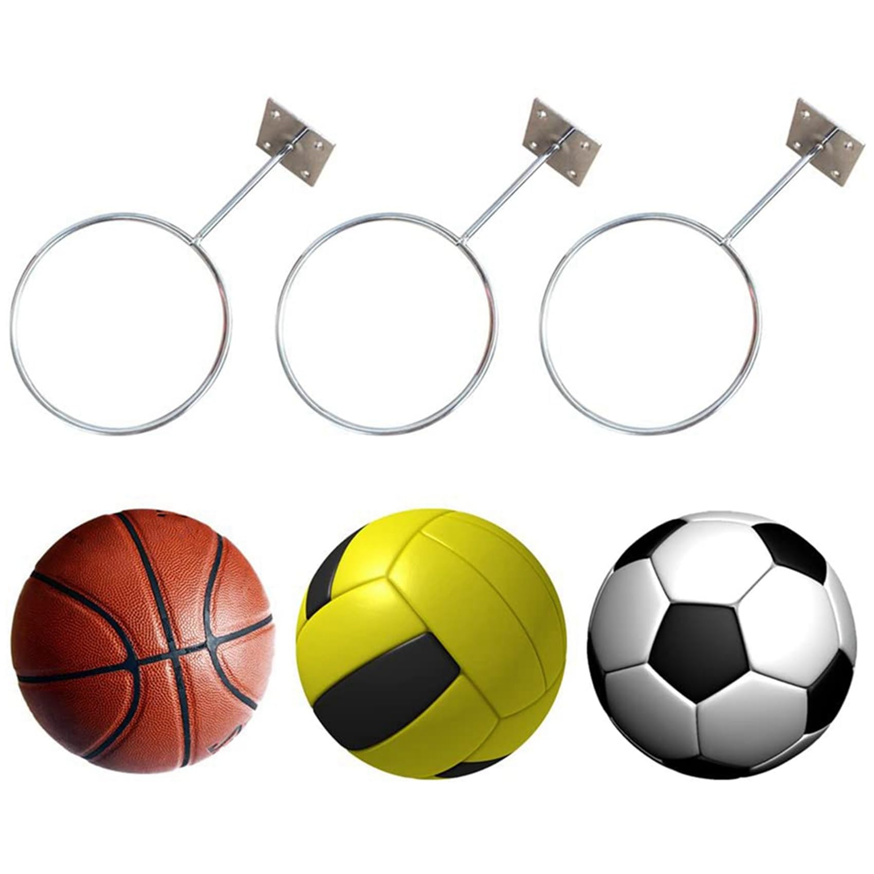 DesignerBox - Supporto da parete per pallacanestro, palloni da basket, calcio, pallavolo, esercizi, palla medica, in acciaio inox, 2 Pack