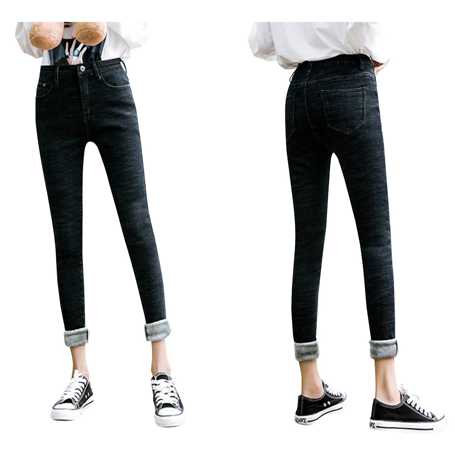 Jeggings d'hiver en polaire extensible pour femme - Taille haute