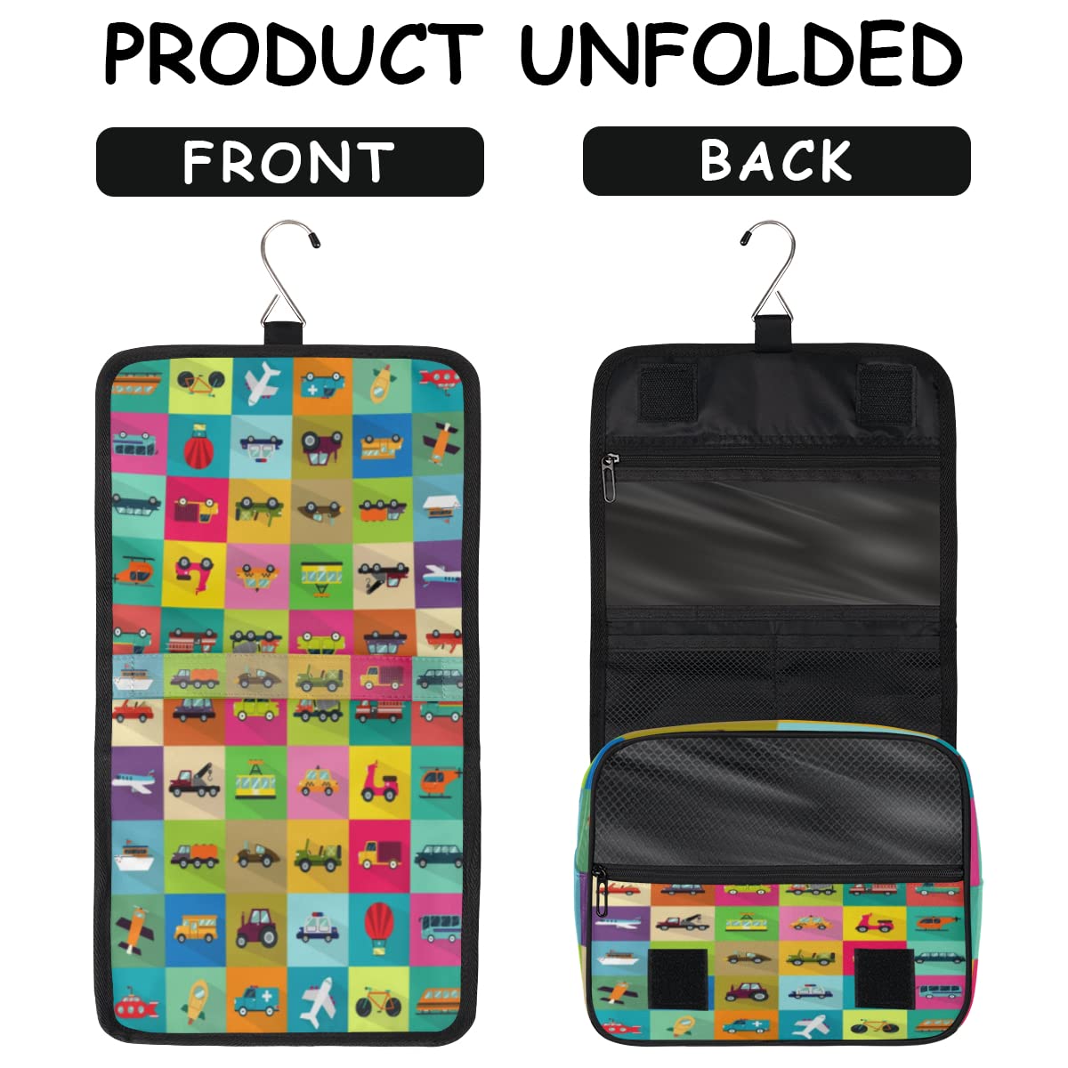 Samochody podróżna kosmetyczka karon transport samochody torba do mycia torba unisex wiszące przybory toaletowe kosmetyczne organizer do makijażu, wielobarwny, Jeden rozmiar