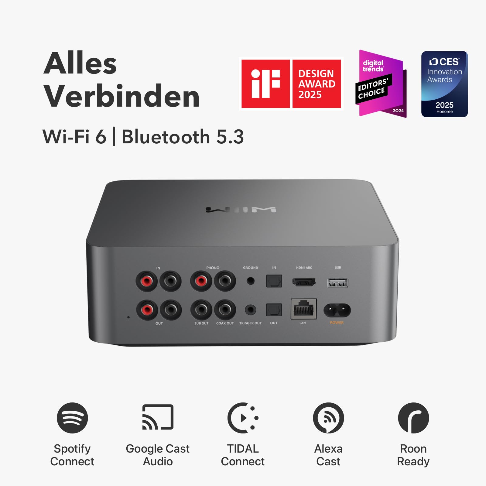 WiiM Ultra Musik-Streamer Digital-Vorverstärker 3,5" Touchscreen Google Cast Alexa Spotify Amazon Music Tidal HDMI ARC Phono-Eingang Kopfhörerausgang Space Grau