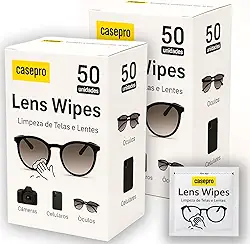 Combo 100 Lenços de Limpeza para Óculos, Lenços para Limpar Lentes, Embalados individualmente, Lens Wipes, Casepro