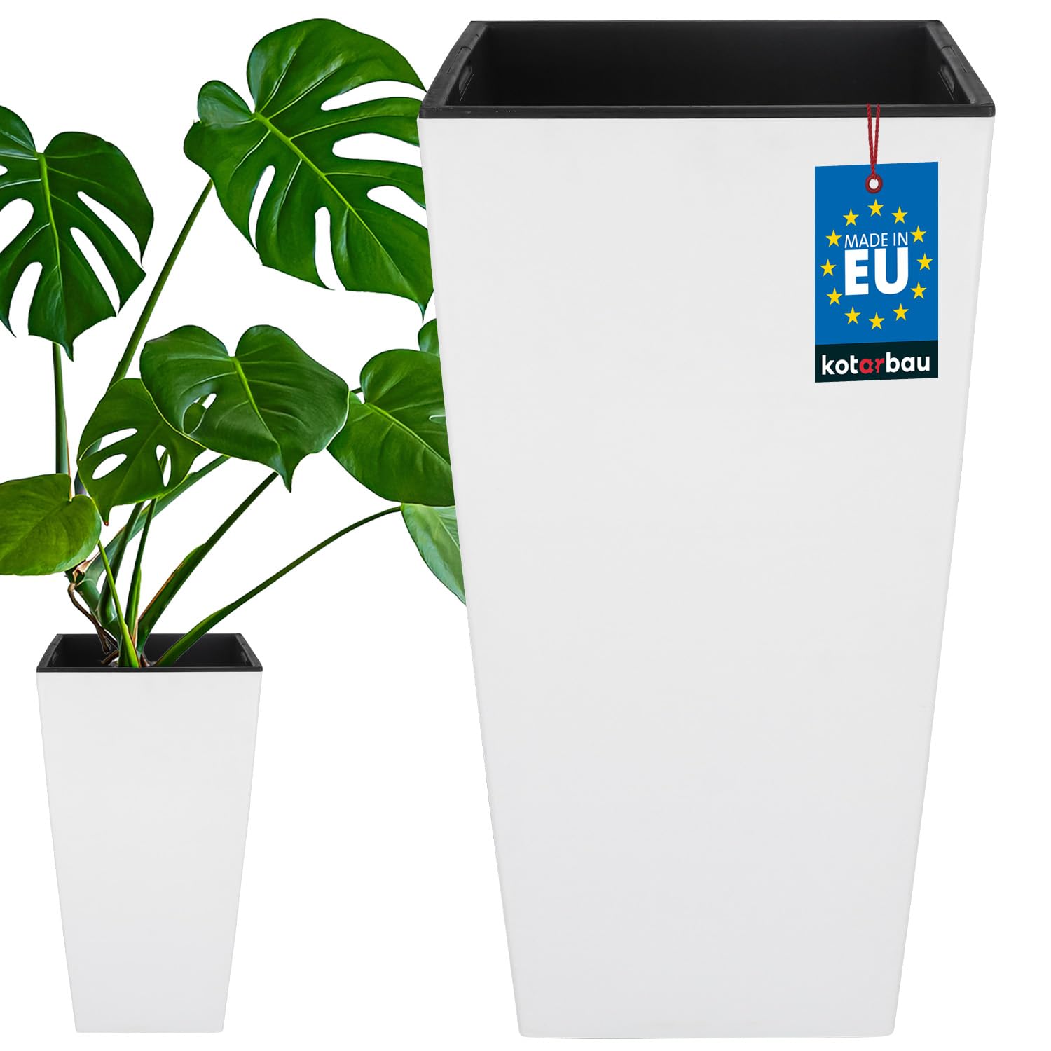 KOTARBAU® - Vaso da fiori quadrato con vaso interno, 291 x 291 x 545 mm, bianco opaco