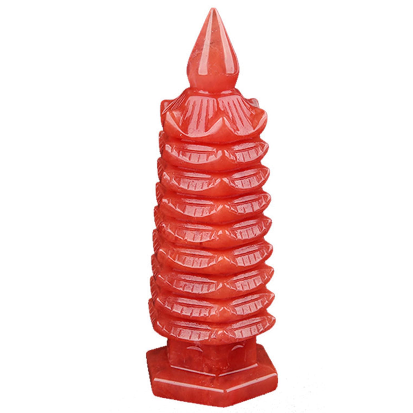 Natürliche rote Kristall Geschnitzte Rubin-Pagode-Statue-Dekor
