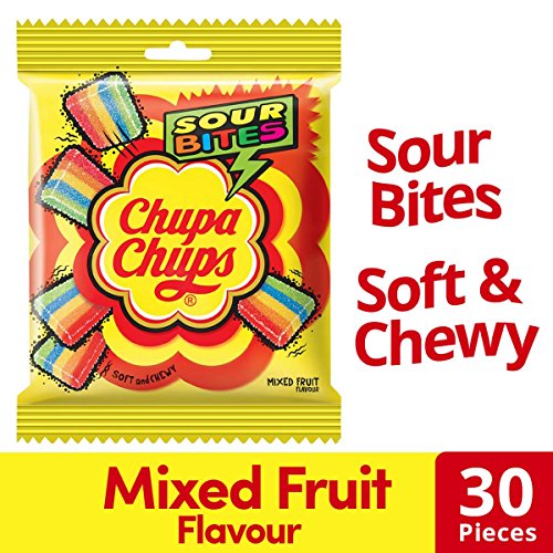 Image of Chupa Chups Sour Bites Chewy Toffee, Mixed Fruit Flavour, 61.6 Gram (30 Pieces)