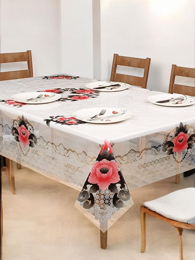 CASA-NEST Designer Transparent Floral 4-6 Seater 54X78 Inch Dining Table Cover-Red Printed002 - Plastic, Rectangular (B0B3TN48Q5) Amazon Price History, Amazon Price Tracker