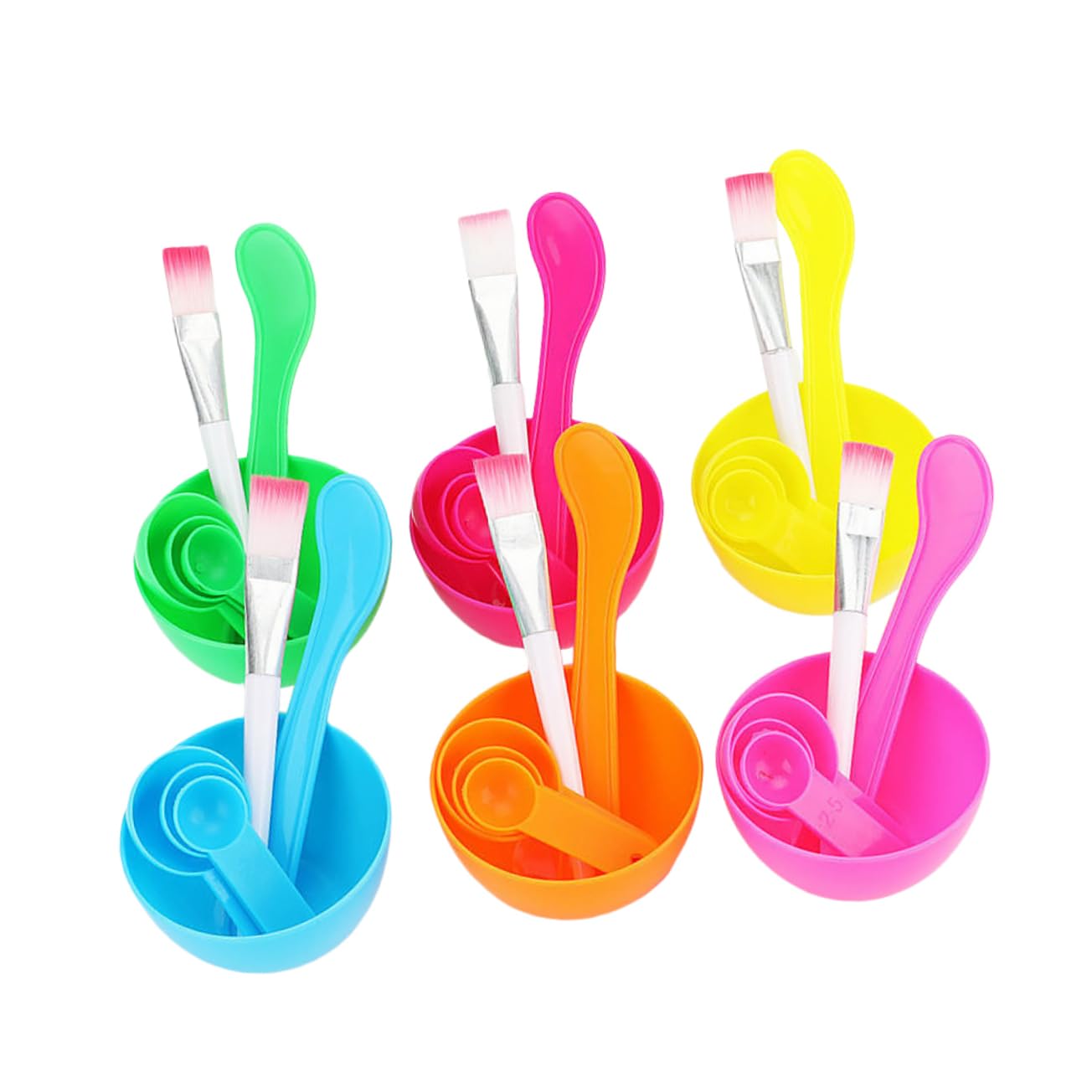 Mikinona Diy Face Mask Bowl Set 6pcs Mask Mixing Bowl Brush Kit Plastic Spoon Bulk Random Color