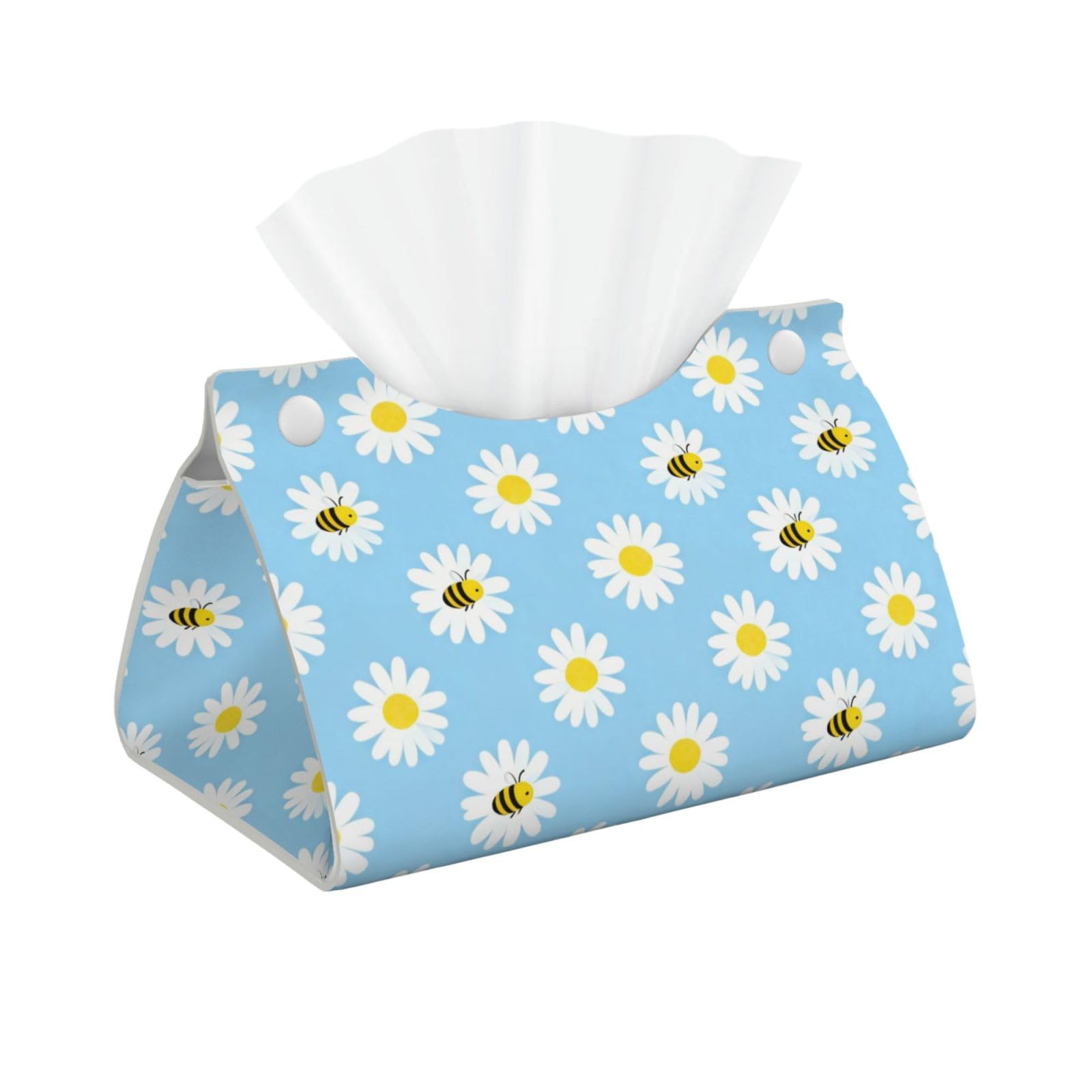 Daisy Bee Seamless Long Leather Tissue Box Cover-Waterproof PU Leather Tissue Holder for Bathroom, Decorative Rectangular Tissue Case