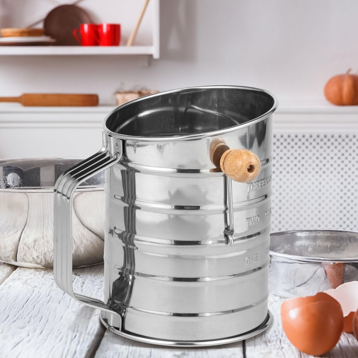 3 Cup Flour Sifter, Stainless Steel Fine Mesh with Hand Crank