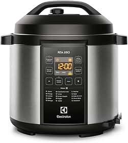 Panela pressão elétrica Electrolux digital capacidade 6L silenciosa segura 10 travas segurança 15 receitas pré-programadas 3 níveis pressão PCC20 inox preto 127v por Rita Lobo
