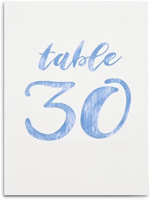 Blue Wedding Table Number Cards, Elegant 5 x 7 inch Seating Signs, Double Sided Numeric Table Numbers 1-30 - Perfect for Weddings, Anniversaries and More (30)