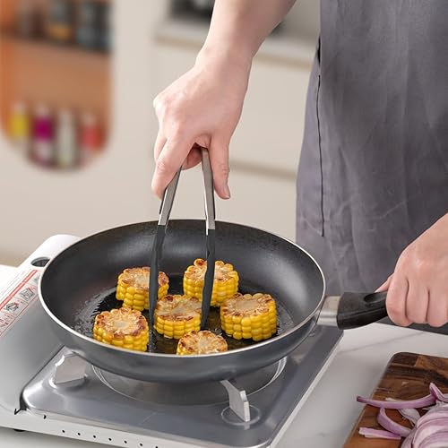 Miniatura 7 de KSENDALO Juego de utensilios de cocina de silicona pequeños de 12 piezas con soporte, herramientas de cocina negras con mango de madera, utensilios