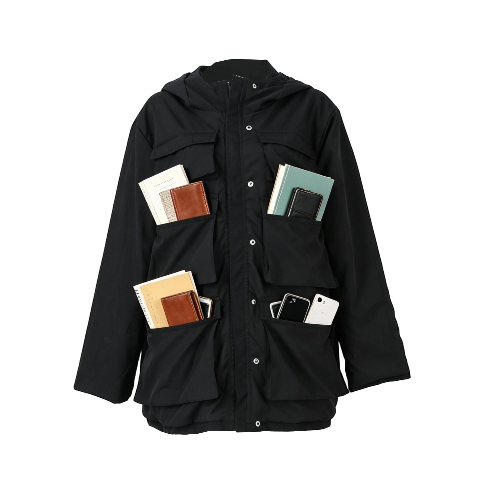 Voyage Coat Travel Jacket With Hidden Pockets,12 Pockets Zipper Unisex Travels Jacken,Multi Packable Lightweight effiziente Organization Travels Kleidung für Outdoor Airplane, Negro , XXL
