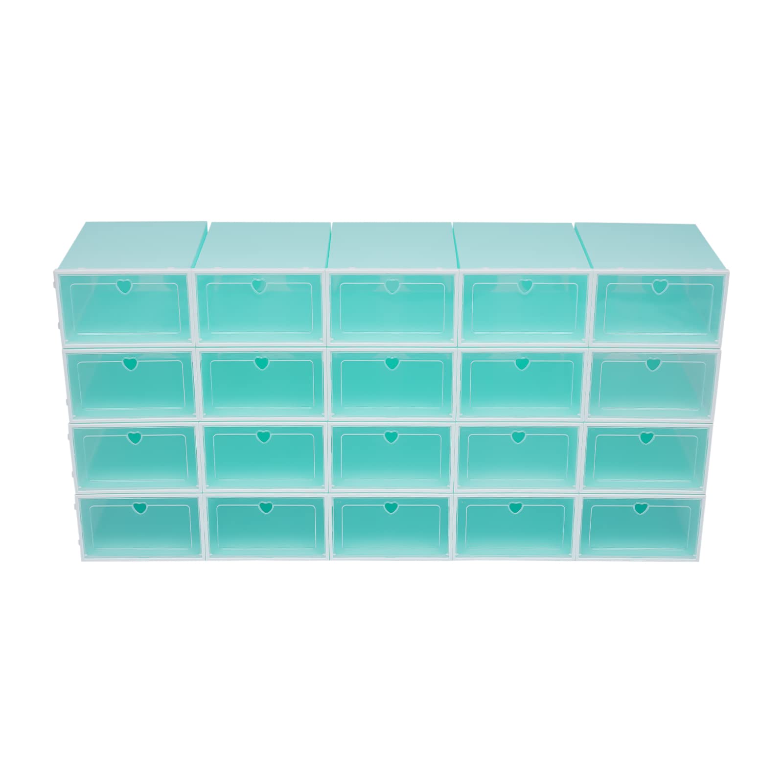 Set di 20 scatole per scarpe trasparenti impilabili in plastica, scatole per scarpe, pieghevoli, 33 x 23 x 14 cm (verde)