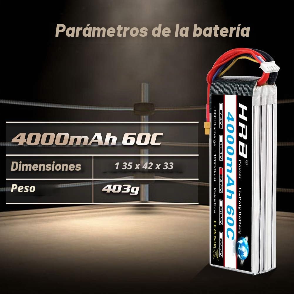 SANKAKU 4000mAh 4S Lipo – 14,8V 100C, Connecteur XT60, Dimensions 138x45x35mm, Poids 398g, Pour RC Buggy, Voiture, Avion, Bateau, Lot De 2