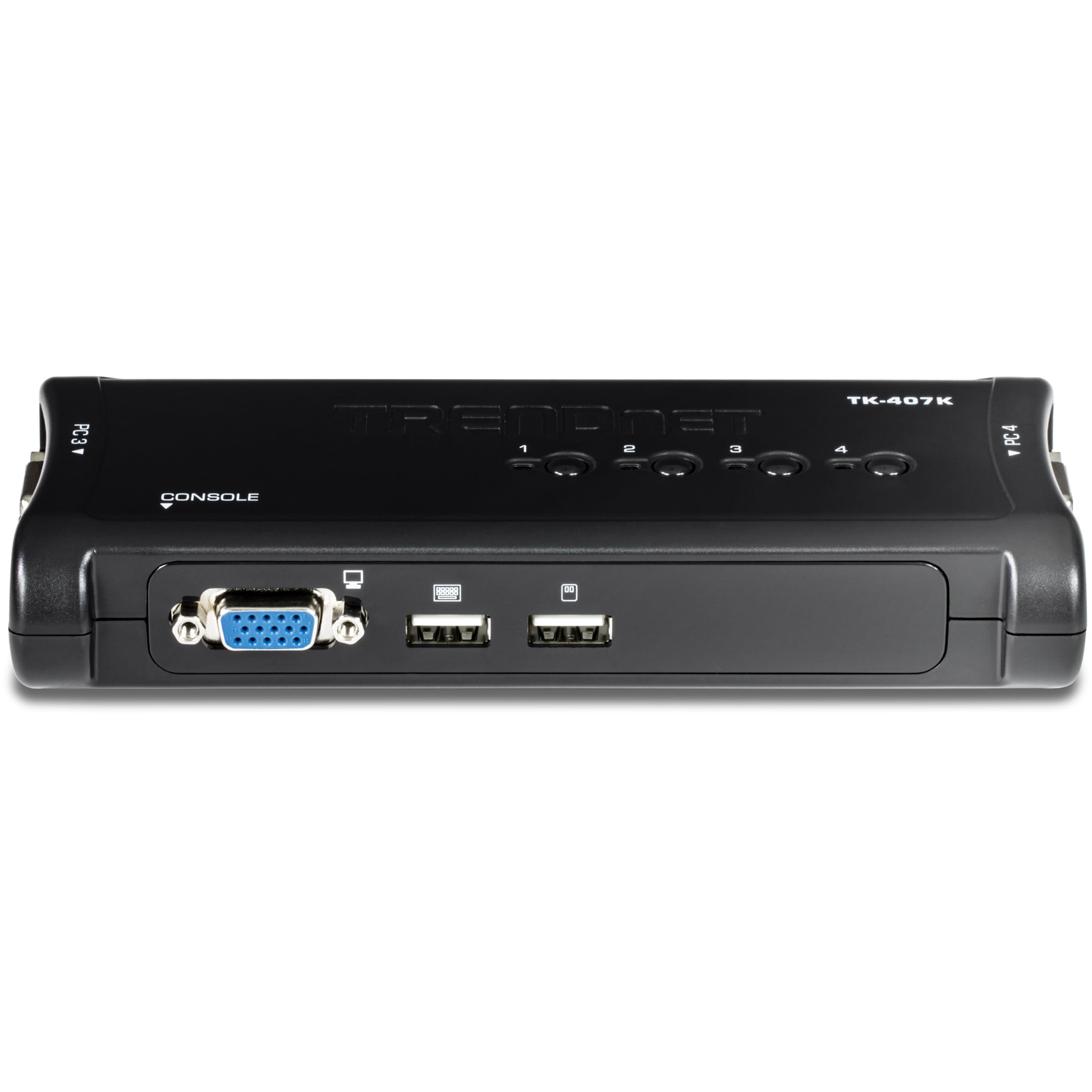 TRENDnet, TK-407K, Kit de conmutador KVM USB de 4 puertos, conexiones VGA y USB, resolución de 2048 x 1536, cableado incluido
