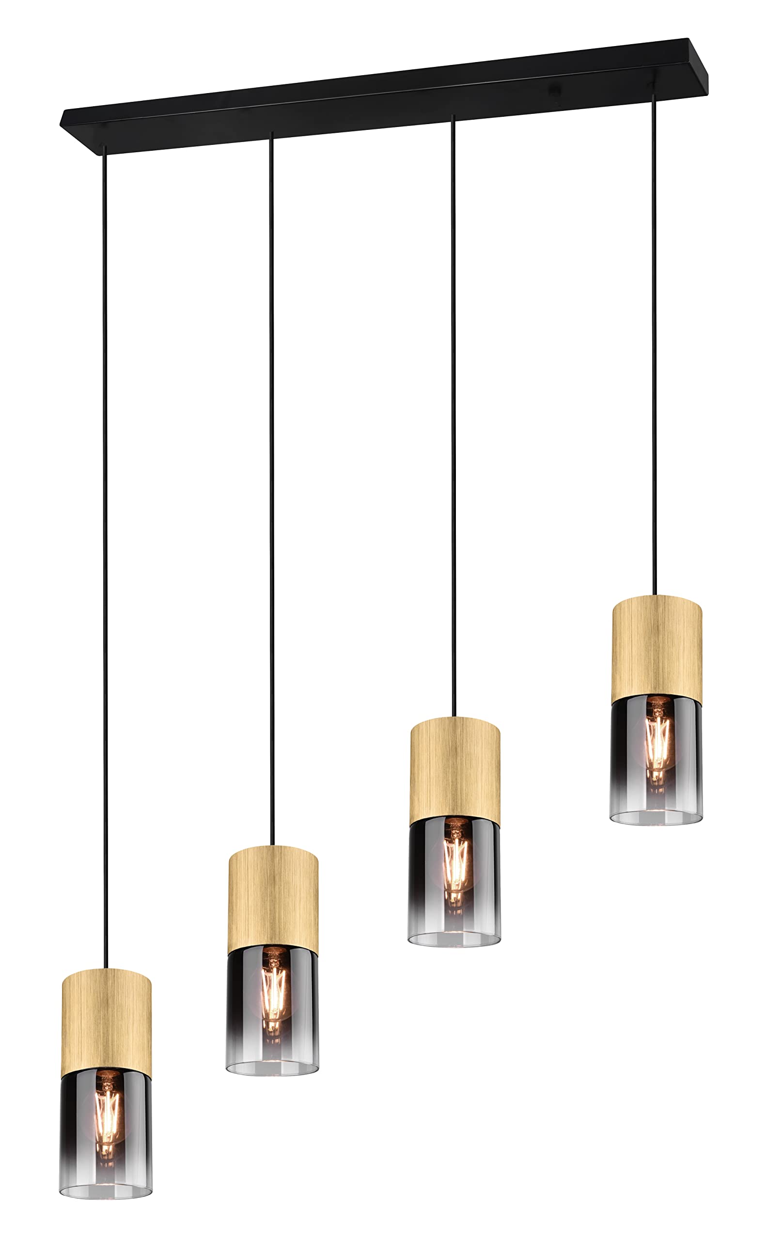 Trio Leuchten Pendelleuchte Robin 310600454, Metall Messing matt, Glas rauchfarbig, exklusiv 4x E27