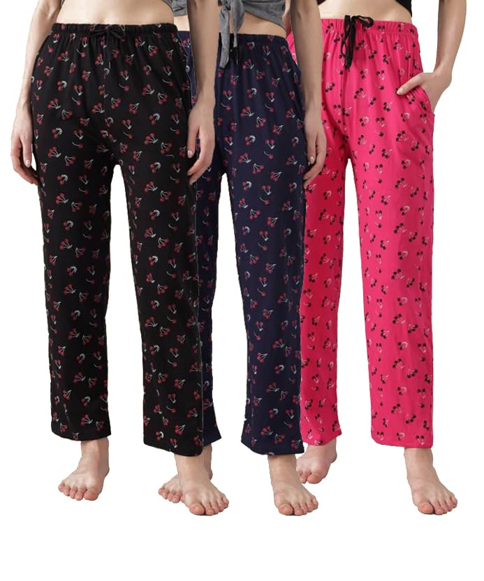 anixa Women's Cotton All Over Printed Pyjama/Track Pants - (Set of 3)-picture-49