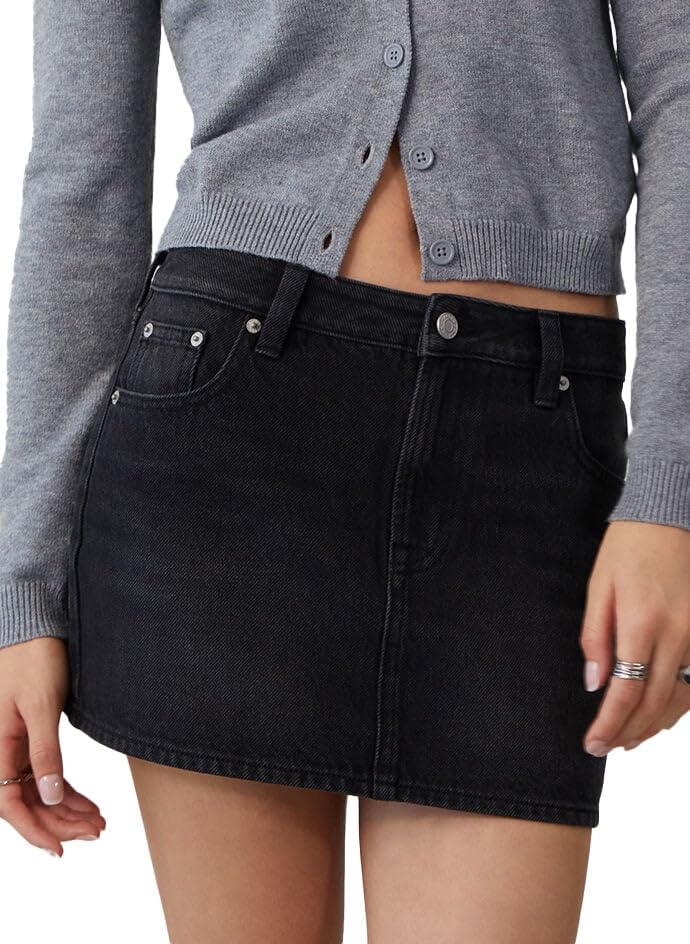 Pacsun Womens Bella Black Mid Rise Denim Mini Skirt