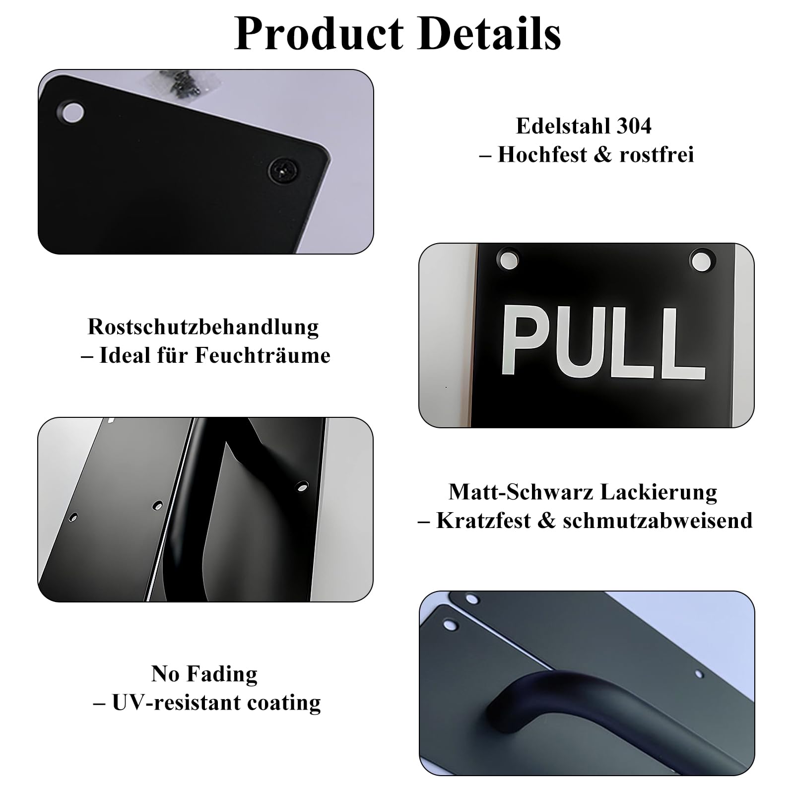 Raheem 2PCS Black Stainless Steel Push Pull Door Handles Heavy Duty Pull Door Handle Plates for Entrance Bathroom, Interior - Image 3