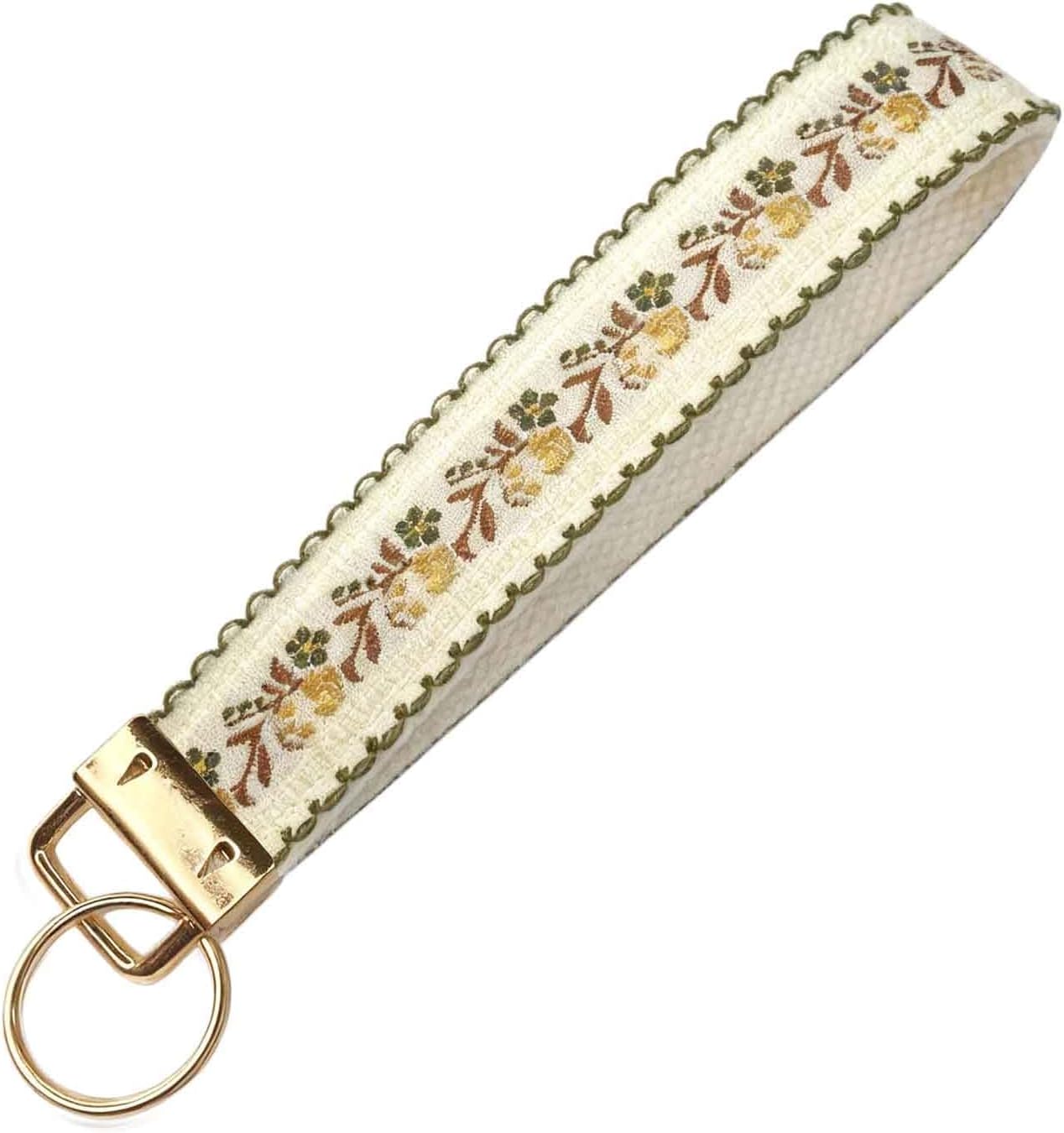 BattleTim Floral Embroidered Fabric Keychain Wristlet Key Fob Keychain Car Key Chain Holder Handmade Wristband for Women