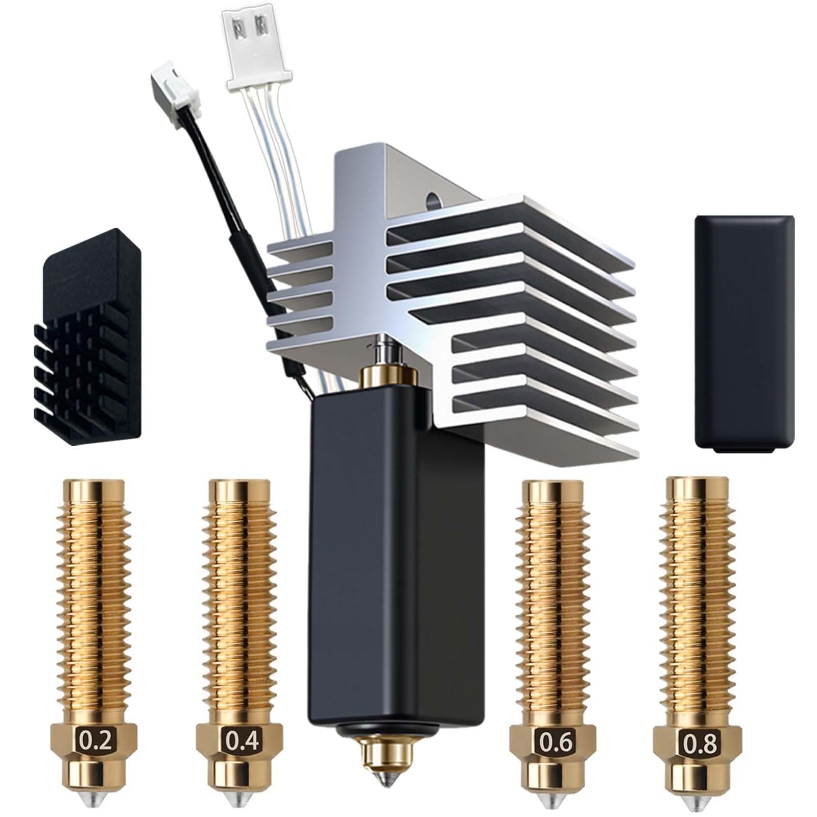 Für Elegoo Centauri Carbon Hotend, 0,4 mm vorinstallierte Düse aus gehärtetem Messing, Extruder-Kit, installierter Kühlkörper, mit 0,2 mm, 0,4 mm, 0,6 mm, 0,8 mm Düse, Silikon-Socke