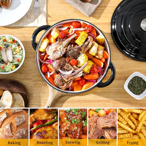 Image of Velaze 7.5 QT Enameled Cast Iron Dutch Oven Pot with Lid,Black