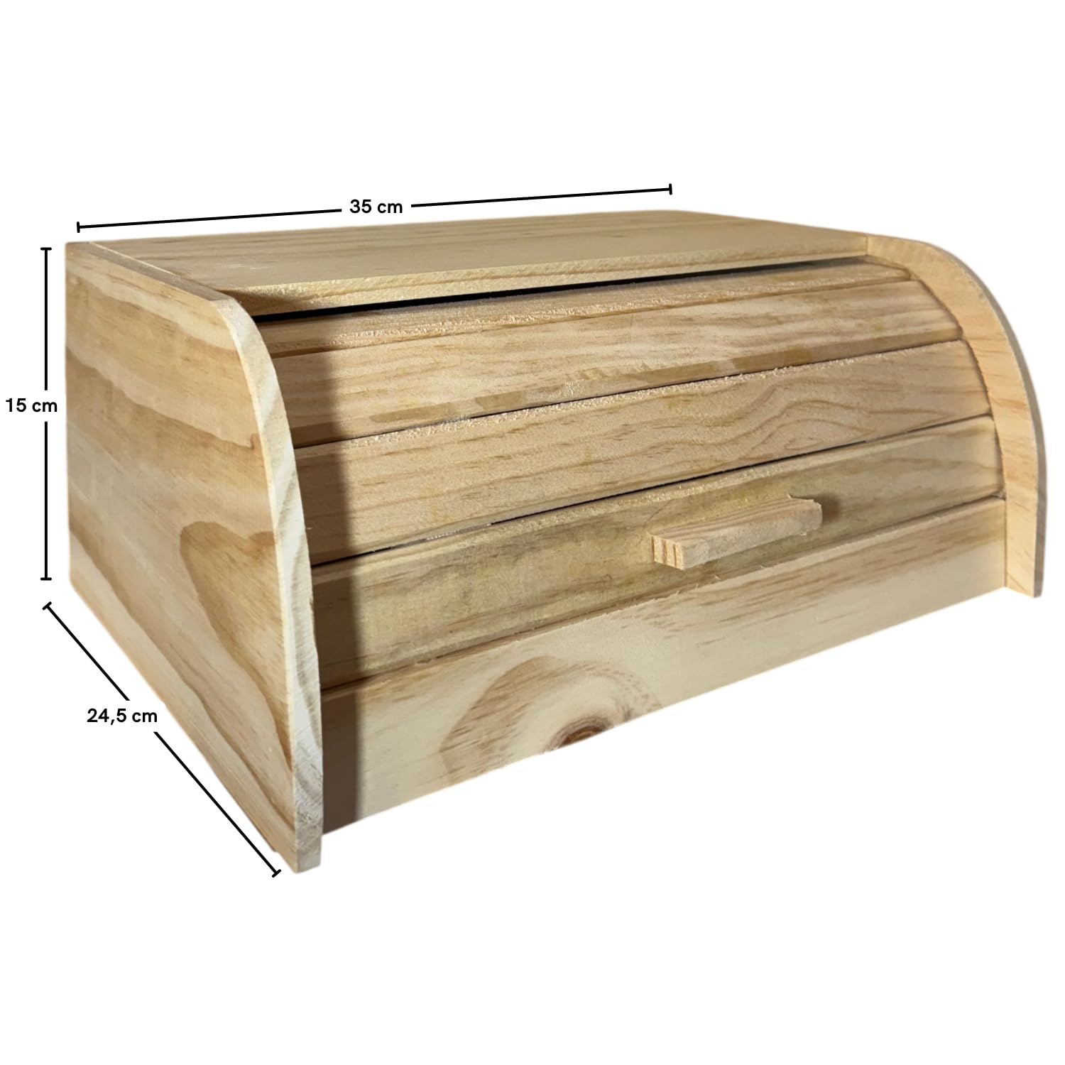 KROWN - Panera de Madera con Tapa Corredera, Caja para Pan y Bollería, Diseño Natural, 35 x 24,5 x 15 cm