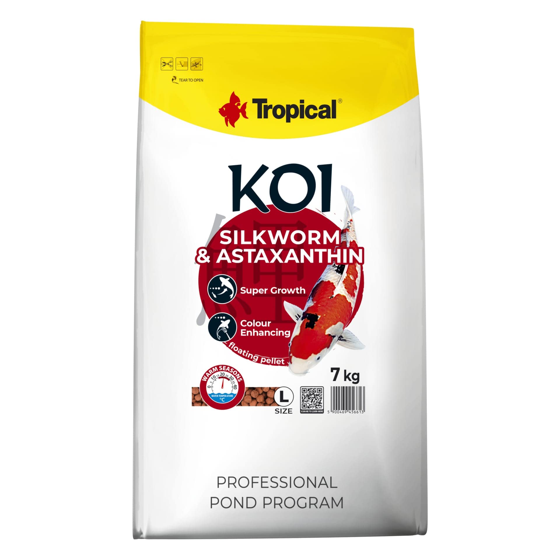 Koi Silkworm&ASTAXANTHIN Pellet Size L 7kg - Nourriture pour Poissons de bassins, Gros granulés