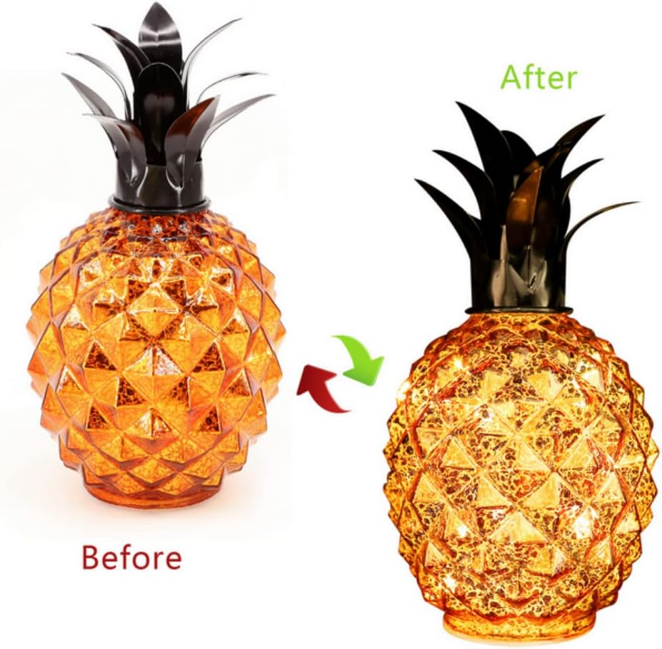 anso Gold/Silver Glass Pineapple Bedside Table Lamp Desk Night LED Light Home Decor (Gold)