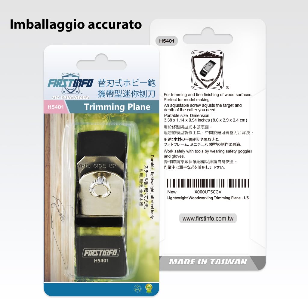 FIRSTINFO H5401 | Mini Pialletto Manuale in Acciaio Leggero | Pialla per Rifinitura del Legno