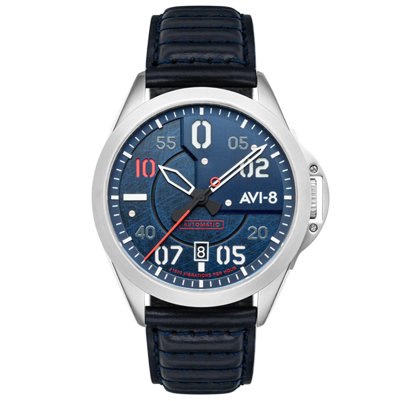 AVI-8 Mens 43mm P-51 Mustang Hitchcock Automatic Japanese Quartz Pilot Watch with Leather Strap AV-4086