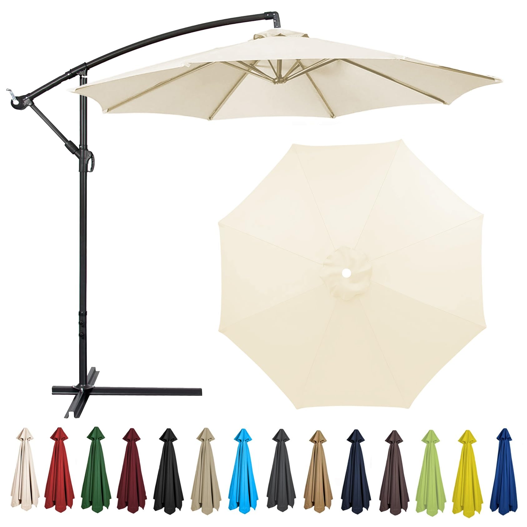 Replacement Parasol Canopy 200CM 2.7M 300CM + 6 Arms/8 Arms Replacement Parasol Fabric Cover For Garden Umbrella Waterproof Anti-ultraviolet Replacement Umbrella Cloth(Color:White,Size:8 ribs-2.7m(8.8