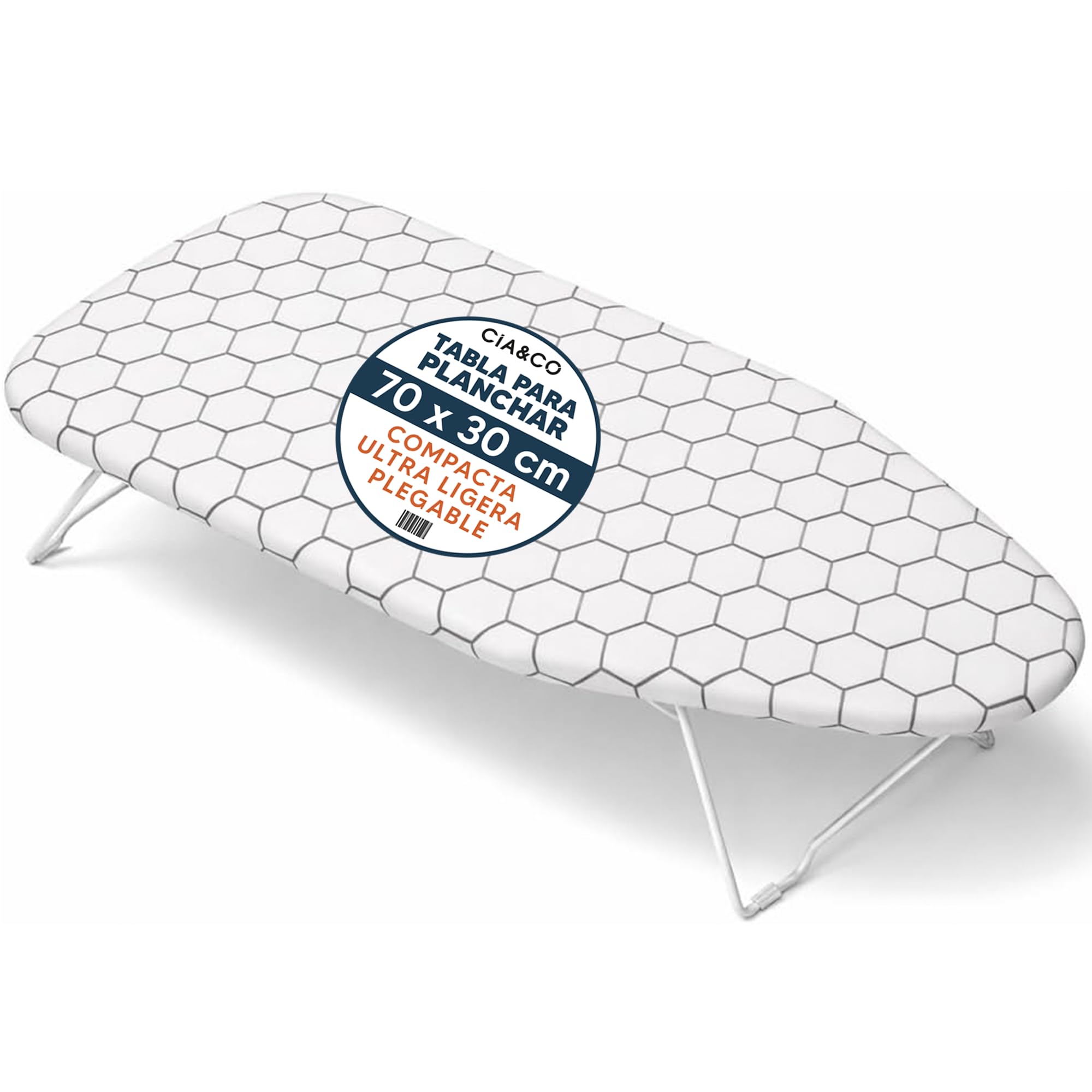 Asse da Stiro Compatto da Tavolo 70x30 cm, Pieghevole con Piedini Antiscivolo e Gancio, Ultra Leggero 650 g, Rivestimento in Cotone Imbottito, Ideale per Piccoli Spazi, Viaggio e Airbnb