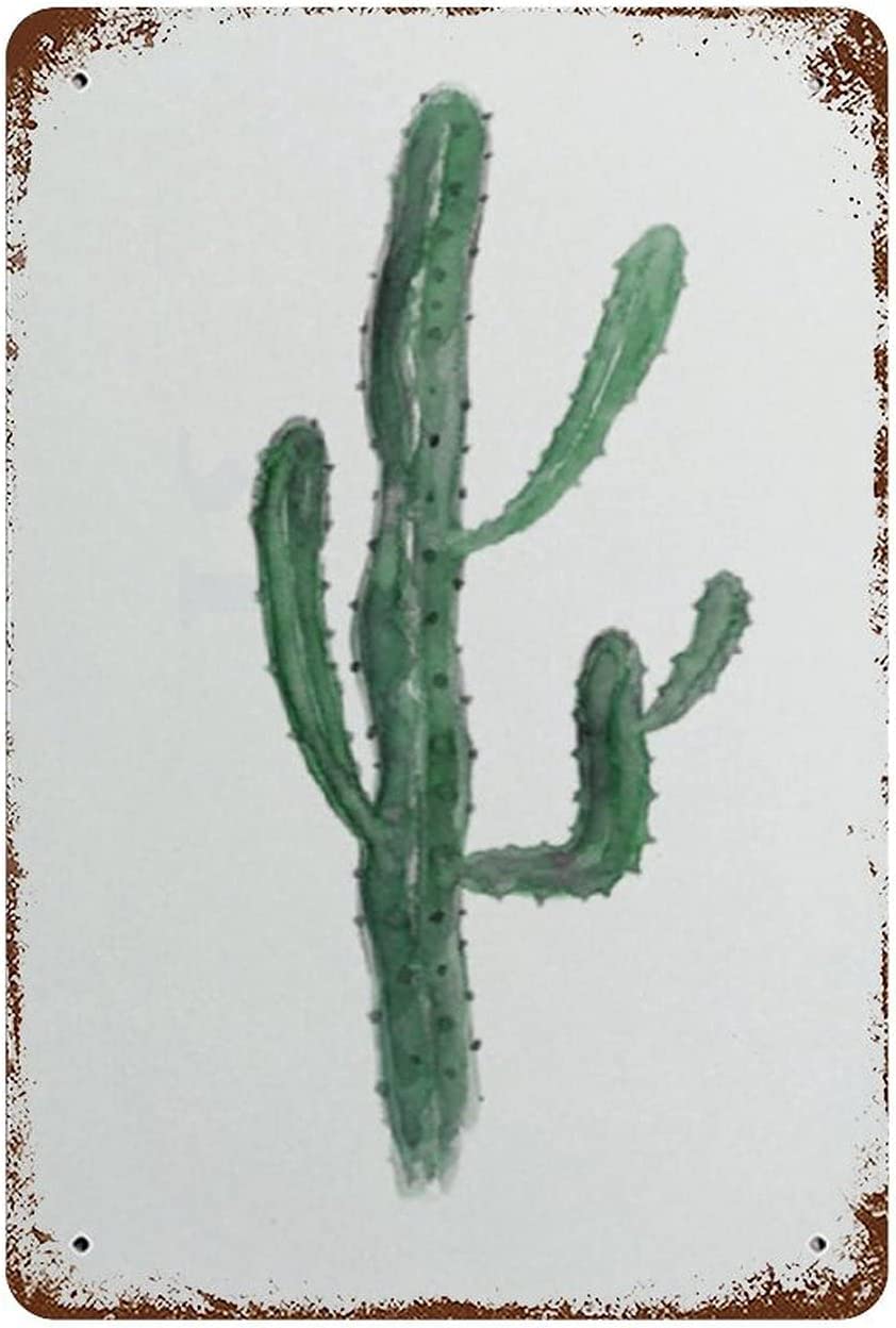 peiyeety Antique Metal Tin Sign Cactus Watercolor Decor Cacti Botanical Decor Bunny Ears Opuntia Succulent Kitchen Wall Art 8"x12"