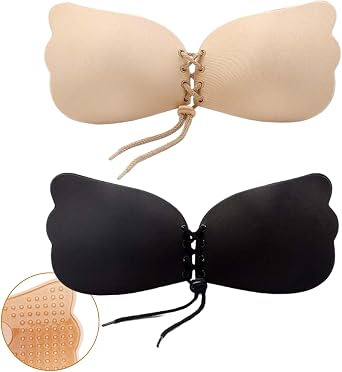 Sticky Bra 2 Pairs Backless Strapless Bra Push Up Adhesive Invisible Lift Up Bras Nipple Covers Reusable