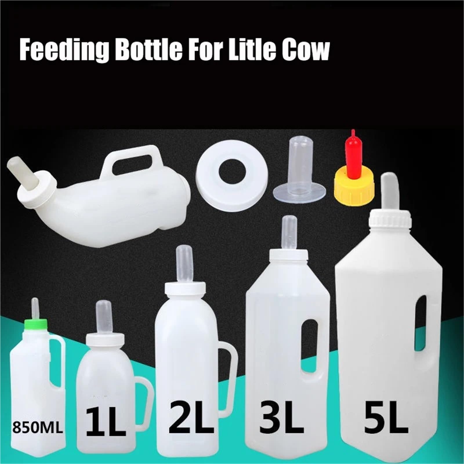 Butelka do karmienia jagniąt, Butelka do karmienia jagnięciny, cielęcia i kozy Silikonowa 1L 2L 2,5L 3L 250ml z 5 smoczkami(5L)