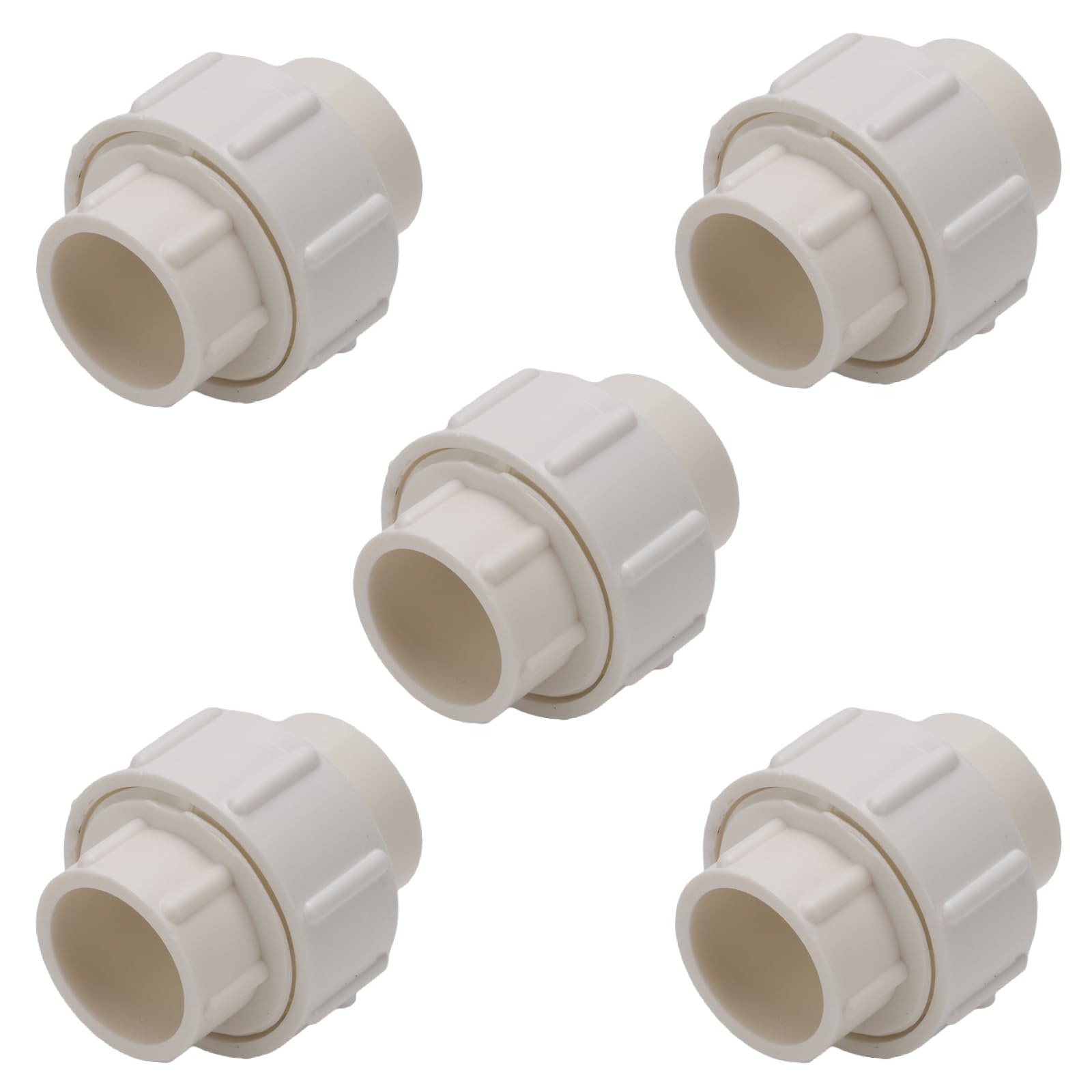 Muhm 5 Pack 1 Inch PVC Union Coupling Pipe Fitting (Socket x Socket), EPDM O-Ring