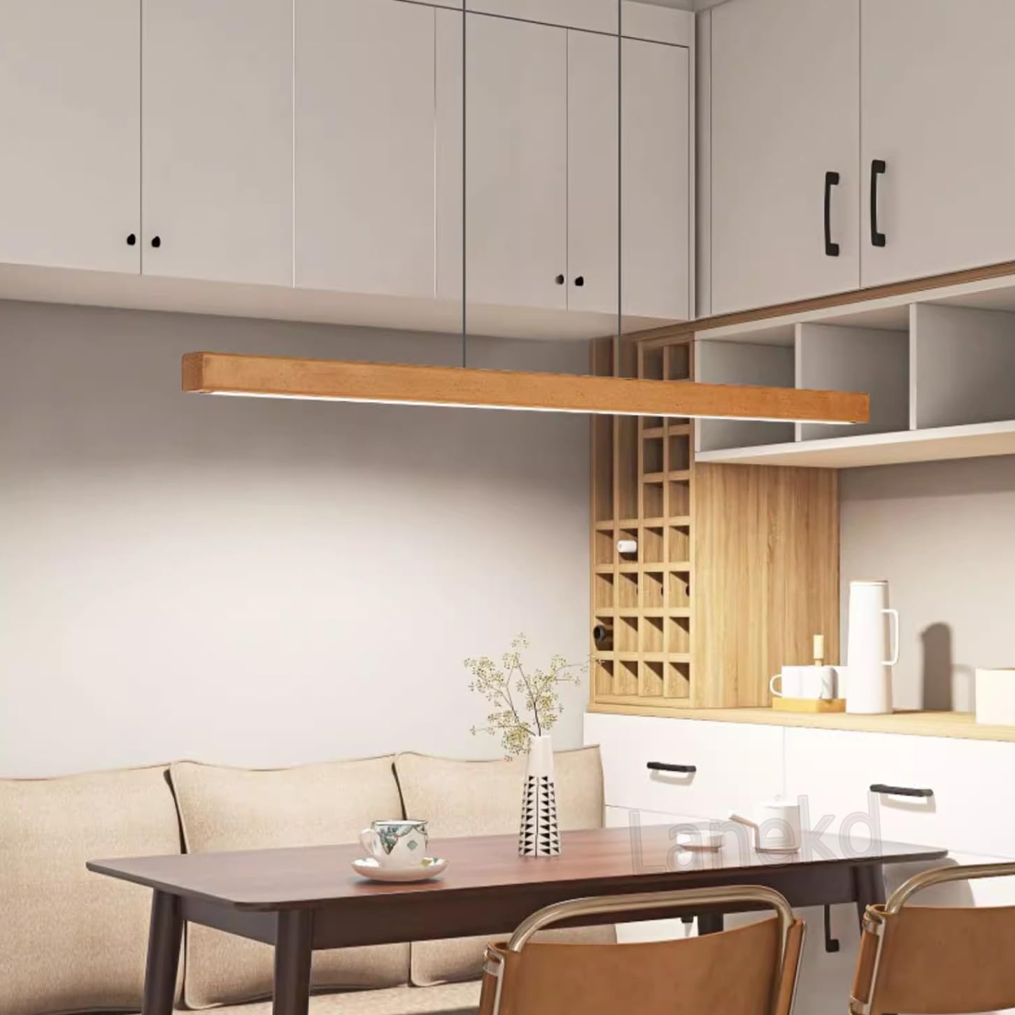 LED Lampada a sospensione Legna Tavolo da Pranzo Lampadario Dimmerabile Moderna Design Lampade Sala da pranzo Cucina Moderni con Telecomando Plafoniera per Soggiorno Ufficio Salotto Lampade (L100cm