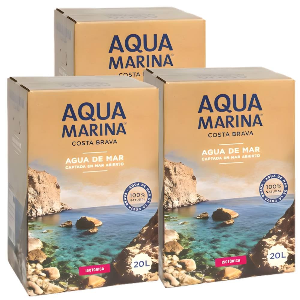 AQUAMARINA COSTA BRAVA Agua de Mar Isotónica 100% Natural Hidratación Deportiva y Bienestar | con Grifo Incorporado | Calidad Mediterránea (3, Bag-in-Box 20 LITROS)